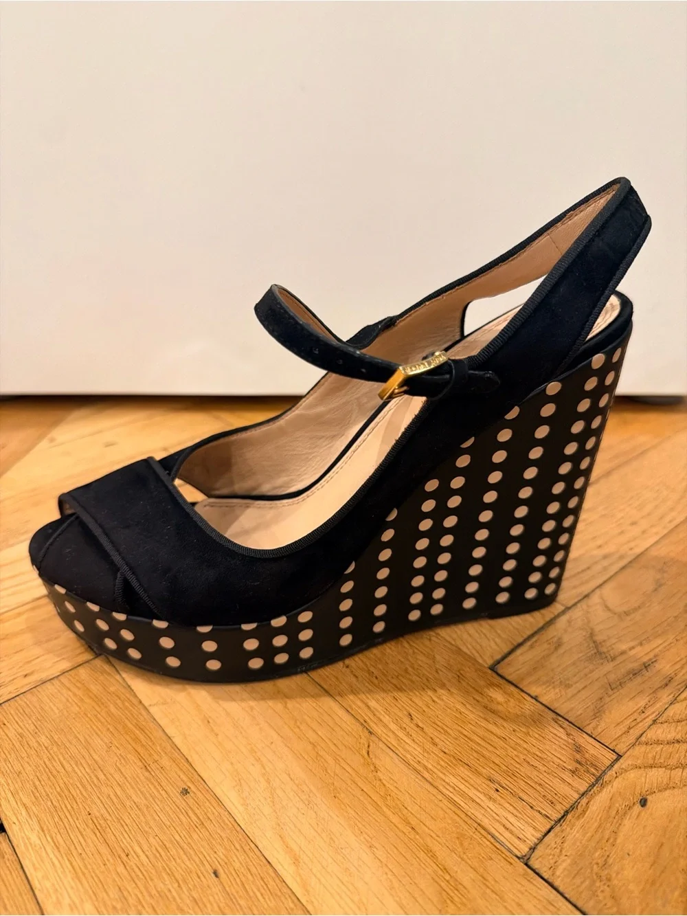 Tory Burch Black Suede Polka Dot Platform Wedge Sandals Size 11
